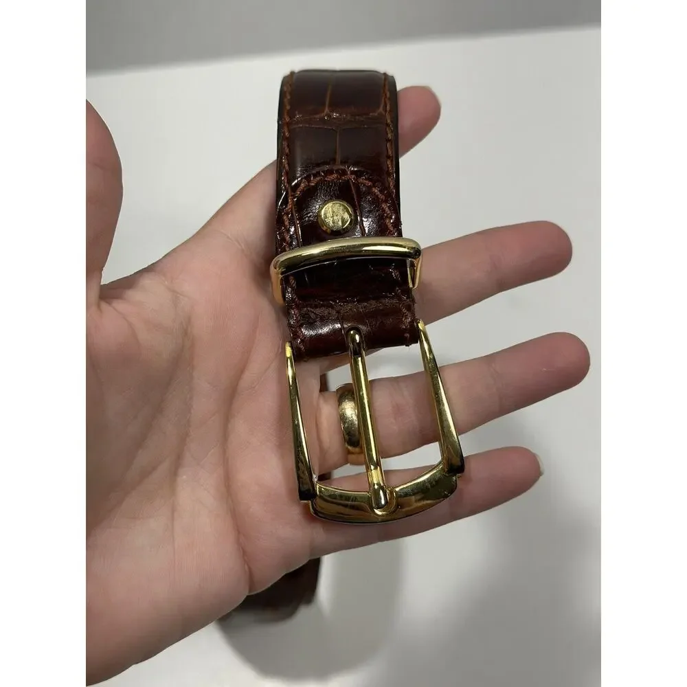 DAVANZATI Brown Burgundy Genuine ALLIGATOR Solid‎ Brass BUCKLE BELT sz 44 ITALY